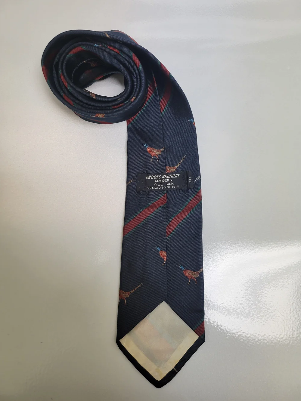 Vintage Rare Brooks Brothers Men's Woven Silk Tie Navy Striped Bird Silk USA